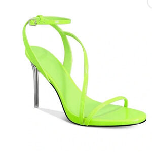 AAJ By Aminah $150 Womens 9M Lucite Heel Neon Strap Dress Sandals nwb